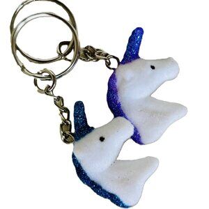 Set of TWO Colorful Blue & Purple Glittery Unicorn charm Keychains
